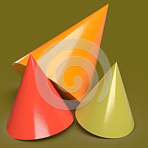 3D Illustration - 3 Colorful Cones