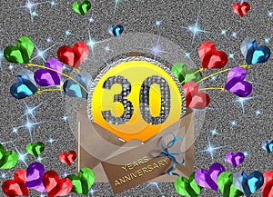 3d illustration, 30 anniversary. golden numbers on a festive background. poster or card for anniversary celebration, party