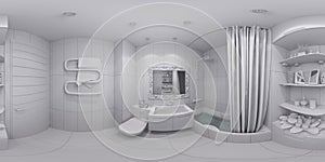 3d illustration 360 degrees panorama of bathroom