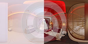 3d illustration 360 degrees panorama of bedroom interior design