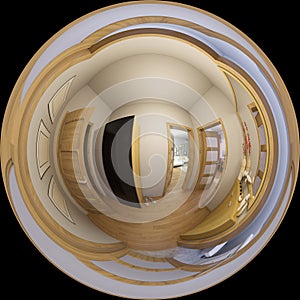 3d illustration 360 degrees panorama of hall interior design