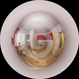 3d illustration 360 degrees panorama of a kitchen interior