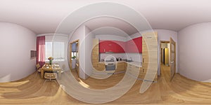 3d illustration 360 degrees panorama of a kitchen interior