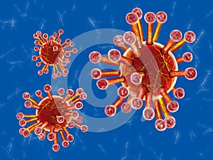 3D illustration or 3D rendering of corona virus Covid -19 bacteria or virus in microscopic view