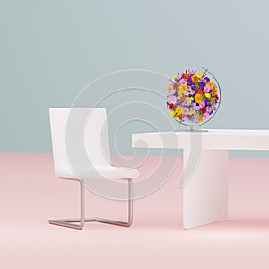 3D illustration, 3D rendering. Many multi-colored flowers in globe.