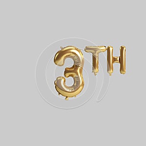 3d illustration of 3th gold balloons isolated on background