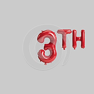 3d illustration of 3th red balloons isolated on white background
