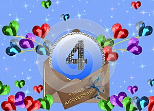 3d illustration, 4 anniversary. golden numbers on a festive background. poster or card for anniversary celebration, party