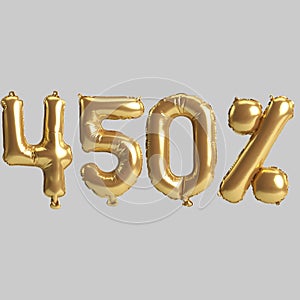 3d illustration of 450 percent gold balloons isolated on white background