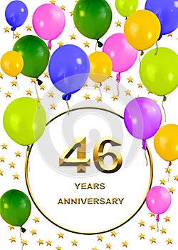 3d illustration, 46 anniversary. golden numbers on a festive background. poster or card for anniversary celebration, party