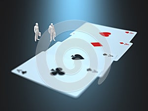 3D illustration of 5 ace cards