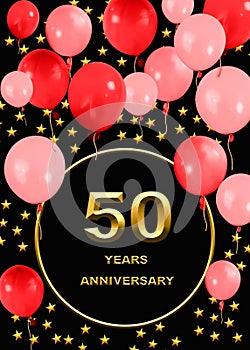 3d illustration, 50 anniversary. golden numbers on a festive background. poster or card for anniversary celebration, party