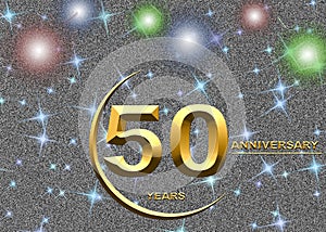 3d illustration, 50 anniversary. golden numbers on a festive background. poster or card for anniversary celebration, party