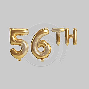 3d illustration of 56th gold balloons isolated on background