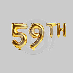 3d illustration of 59th golden balloons isolated on white background