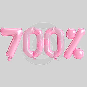 3d illustration of 700 percent pink balloons isolated on background