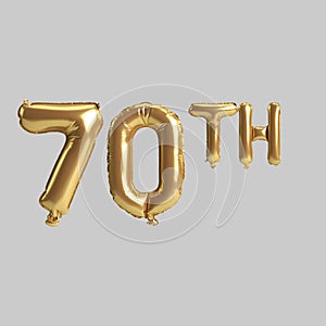3d illustration of 70th gold balloons isolated on background