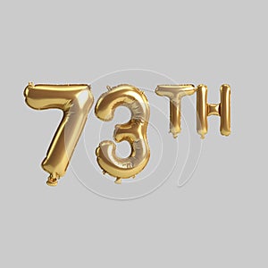 3d illustration of 73th gold balloons isolated on background