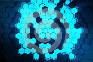 3D illustration Abstract blue of futuristic surface hexagon pattern with light rays. Blue tint hexagonal background.