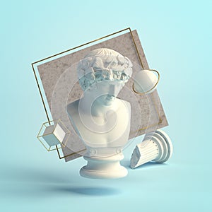 3d-illustration of an abstract composition of Antinous sculpture and primitive objects