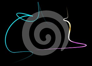 3D illustration of abstract curved glow line. The light trails isolated on black background.