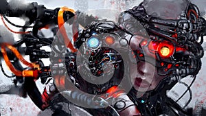 3D illustration of an abstract cyberpunk soldier on white background - digital fantasy painting