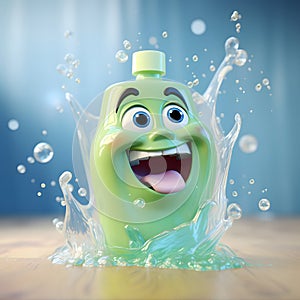 3d illustration of an abstract face shaped bottle of dishwashing liquid.