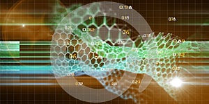 3D illustration. Abstract hexagon algorithm analyze big data. Futuristic hexagon mesh . Technology and business analyze concept.