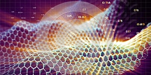 3D illustration. Abstract hexagon algorithm data analytic . Futuristic hexagon grid shine . Technology and business analyze