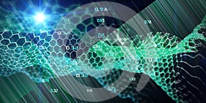 3D illustration. Abstract hexagon algorithm wave  analytic data. Futuristic hexagon grid . Technology and business analyze concept