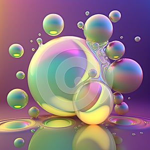3d illustration of abstract multicolored background with bubbles and reflection