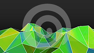 3D illustration of Abstract polygonal green mountains background with connected lines. Connection structure.