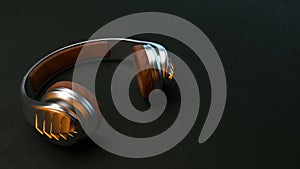 3D Illustration of Aluminum Dieselpunk Headphones with Leather Ear Pads