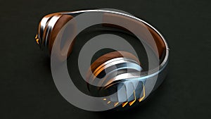 3D Illustration of Aluminum Dieselpunk Headphones with Leather Ear Pads