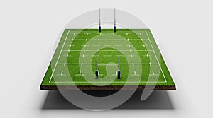 3D illustration of American football field ground cross section with green rugby stadium grass field