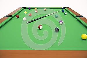 3D illustration American pool snooker balls background. American Billiard. Bar game, Billiard table game.