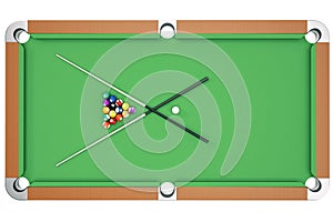 3D illustration American pool snooker balls background. American Billiard. Bar game, Billiard table game, top view