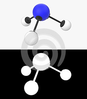 3D illustration of a ammonia molecule with alpha layer