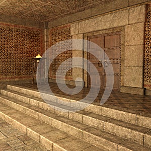 3D-Illustration of an ancient fantasy temple and throne room for background usage
