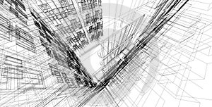 3D illustration architecture building perspective lines