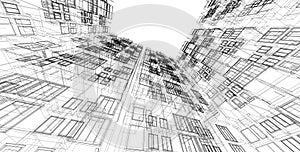 3D illustration architecture building perspective lines