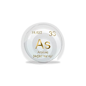 3D-Illustration, Arsenic symbol - As. Element of the periodic table on white ball with golden signs. White background