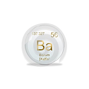 3D-Illustration, Barium symbol - Ba. Element of the periodic table on white ball with golden signs. White background