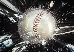 3d illustration of a baseball ball exploding and scattering debris