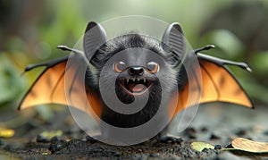 3D illustration of a bat with spread wings.