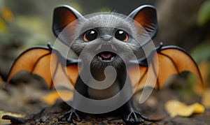 3D illustration of a bat with spread wings.