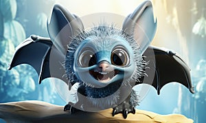 3D illustration of a bat with spread wings.