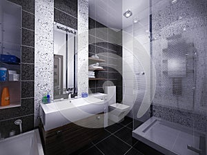 3d illustration of bathroom interior design in modern style