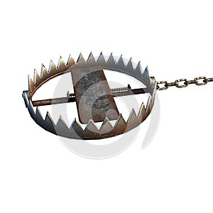 3d illustration of a bear old metal trap