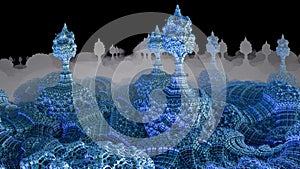 3D Illustration of a Beautiful Fractal landscape. Abstract Computer generated Fractal design. View from other planet